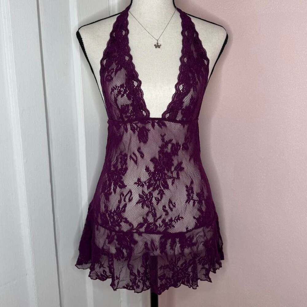 SOLD

Victoria's Secret Purple Lace Halter Lingerie Slip Dress Size M